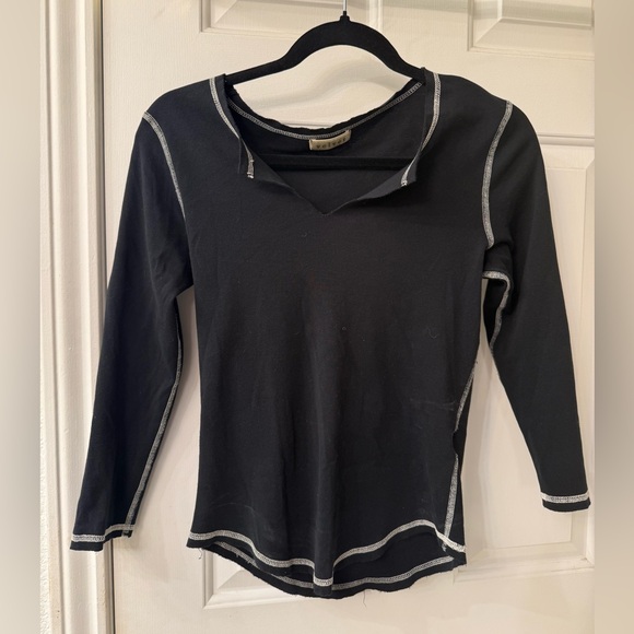 Velvet Tops - Black Long Sleeve Top with Contrast Stitching